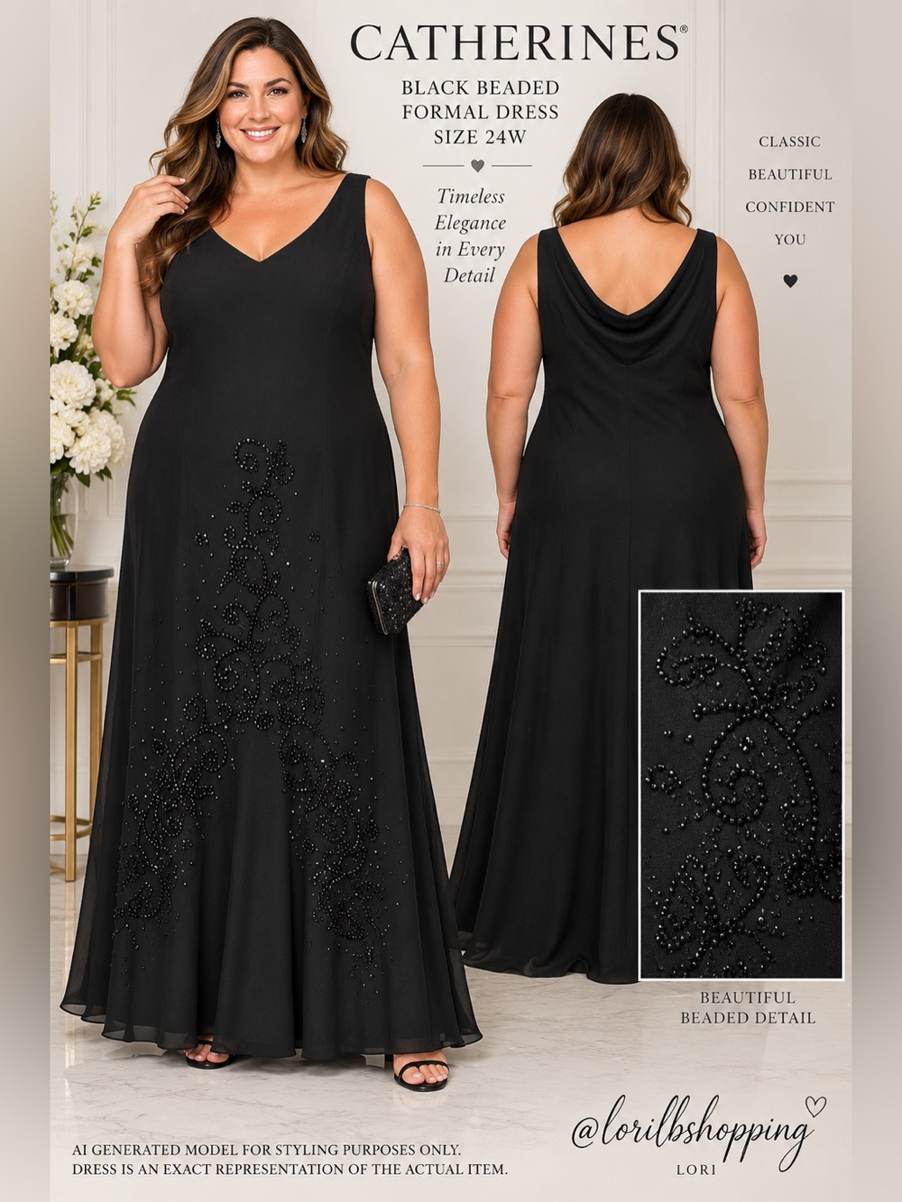 CATHERINES BLACK BEADED FORMAL MAXI DRESS